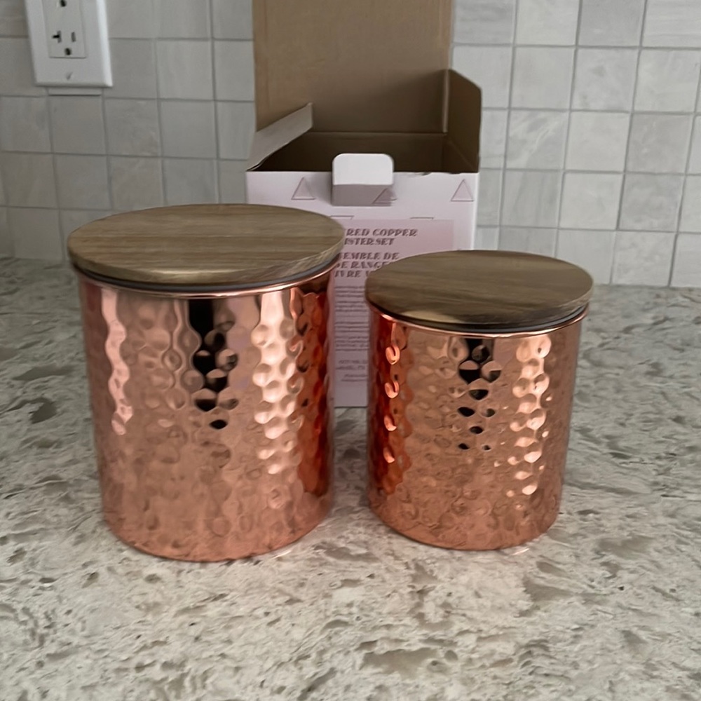 Hammered Copper rose gold canister set.